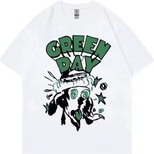 Green Day White and Green Graphic T-Shirt